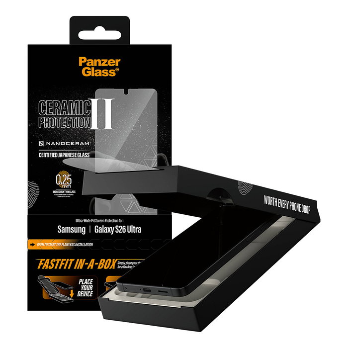 PanzerGlass Protector de Pantalla Ceramic para Samsung Galaxy S26 Ultra - Ultra-Wide Fit con Tecnología FASTFIT IN-A-BOX