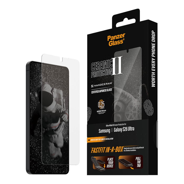 PanzerGlass Protector de Pantalla Ceramic para Samsung Galaxy S26 Ultra - Ultra-Wide Fit con Tecnología FASTFIT IN-A-BOX