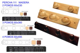 Percha 111 de madera de haya con 2 pomos 60x230