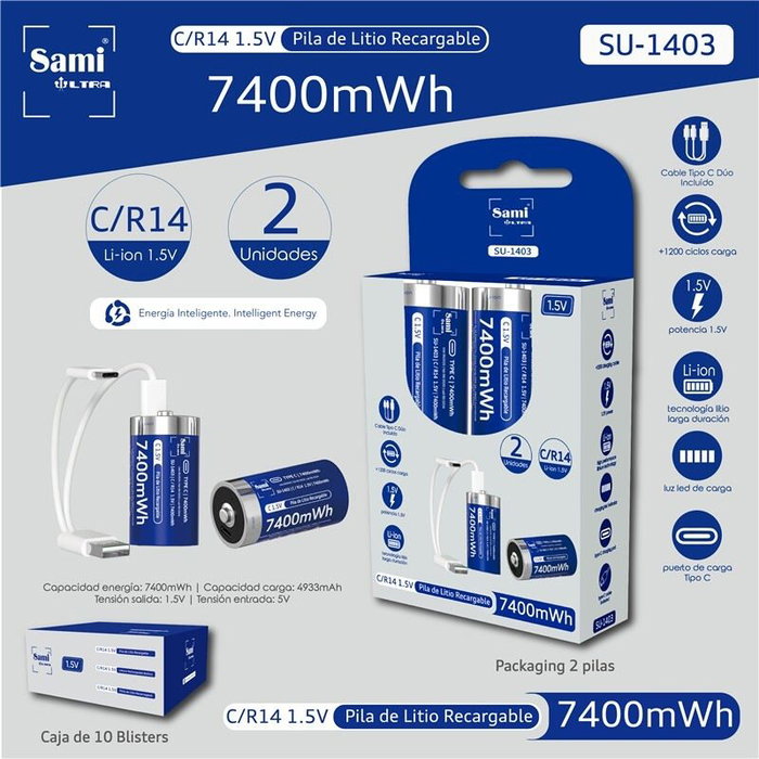 SAMI Pila Sami Ultra recargable R14 Li-ion 1.5V 7400mWh