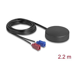 DeLOCK Antena 4G GNSS Exterior 5 dBi IP67 90767 - Omnidireccional, FAKRA C + FAKRA D, Cable RG-174 2.2 m, Negro, para Montaje en Techo, -20 a 75 C