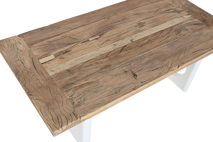 DKD Home Decor Mesa de Centro de Madera de Mango Reciclada 121x60,5x45 Blanco