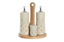 DKD Home Decor Set de Aceitera y Vinagrera TOPITOS de 4 piezas en Gres Beige