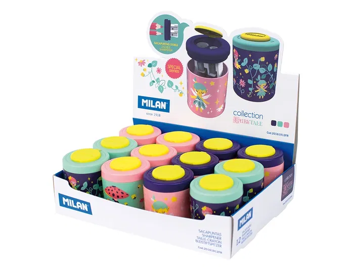 Milan Sacapuntas 2 Usos con Depósito Fairy Tale Colección Colores Surtidos Expositor 12 Unidades