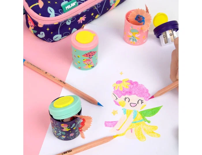 Milan Sacapuntas Fairy Tale Doble con Depósito, Colores Surtidos