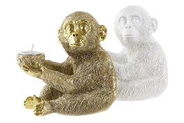 DKD Home Decor Figura Mono Dorado Blanco Resina 10.5 x 14 x 14 cm (4 Unidades)