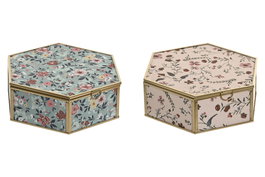 DKD Home Decor Joyero Beige Verde Cristal Metal 17.5 x 20 x 6.5 cm (4 Unidades)