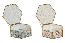DKD Home Decor Joyero Beige Verde Cristal Metal 17.5 x 20 x 6.5 cm (4 Unidades)
