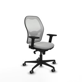 PIQUERAS Y CRESPO Silla de oficina Jorquera con mecanismo Sincro, Similpiel Gris claro y Malla Blanco