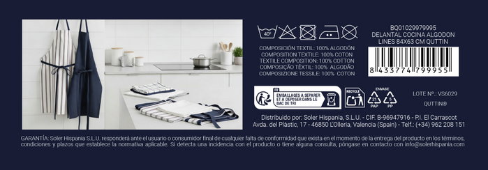 Quttin Delantal de Cocina Algodón Lines 84x63 cm Quttin Delantal de Cocina Algodón Lines 84x63 cm