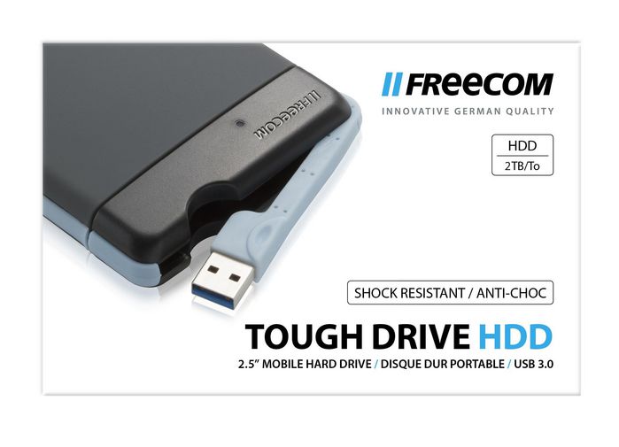 Freecom Tough Drive 2TB USB 3.0 2.5" SATA Disco Duro Externo Portátil Resistente a Golpes (2m) y Polvo/Agua IP54 con Cable USB Integrado