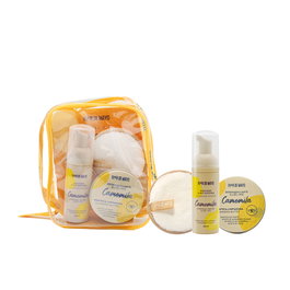 Flor De Mayo Travel Kit Camomila Estuche 4 piezas: Bálsamo Desmaquillante 45 g + Mousse Limpiadora 50 ml + Disco Reutilizable + Neceser