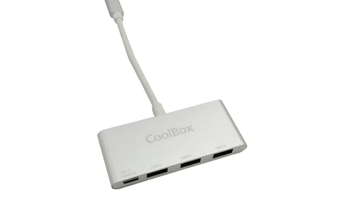 Coolbox COO-HUC3U3PD Hub USB 3.0 con 3 Puertos USB-A a USB-C, Aluminio, Transferencia 5 Gbps, Plug & Play