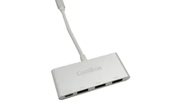 Coolbox COO-HUC3U3PD Hub USB 3.0 con 3 Puertos USB-A a USB-C, Aluminio, Transferencia 5 Gbps, Plug & Play
