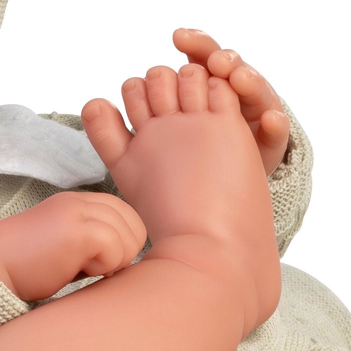 Antonio Juan Muñeco Recién Nacido Erik - Muñeca de bebé con toquilla verde 42cm, idiomas: español, ucraniano, francés, portugués, alemán, neerlandés, italiano, ruso, polaco, árabe