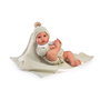 Antonio Juan Muñeco Recién Nacido Erik - Muñeca de bebé con toquilla verde 42cm, idiomas: español, ucraniano, francés, portugués, alemán, neerlandés, italiano, ruso, polaco, árabe