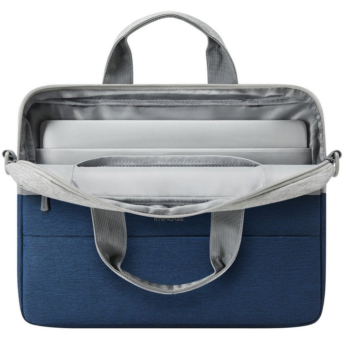 Rivacase 7522 Maletín para Portátil 14" Prater Gris/Azul - Resistente al Agua, Poliéster Reciclado con Correa de Hombro