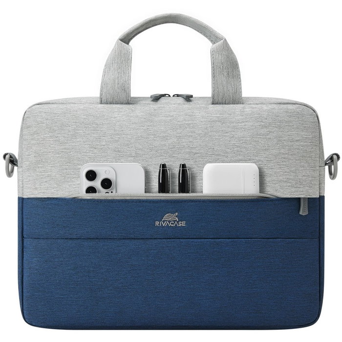 Rivacase 7522 Maletín para Portátil 14" Prater Gris/Azul - Resistente al Agua, Poliéster Reciclado con Correa de Hombro