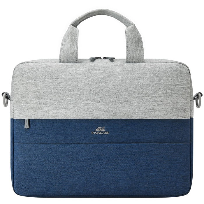 Rivacase 7522 Maletín para Portátil 14" Prater Gris/Azul - Resistente al Agua, Poliéster Reciclado con Correa de Hombro