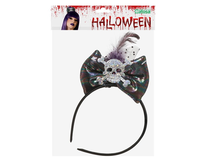 Halloween Diadema de Calavera con Pajarita Plateada para Mujer Adulto - Accesorio para Fiesta y Disfraz