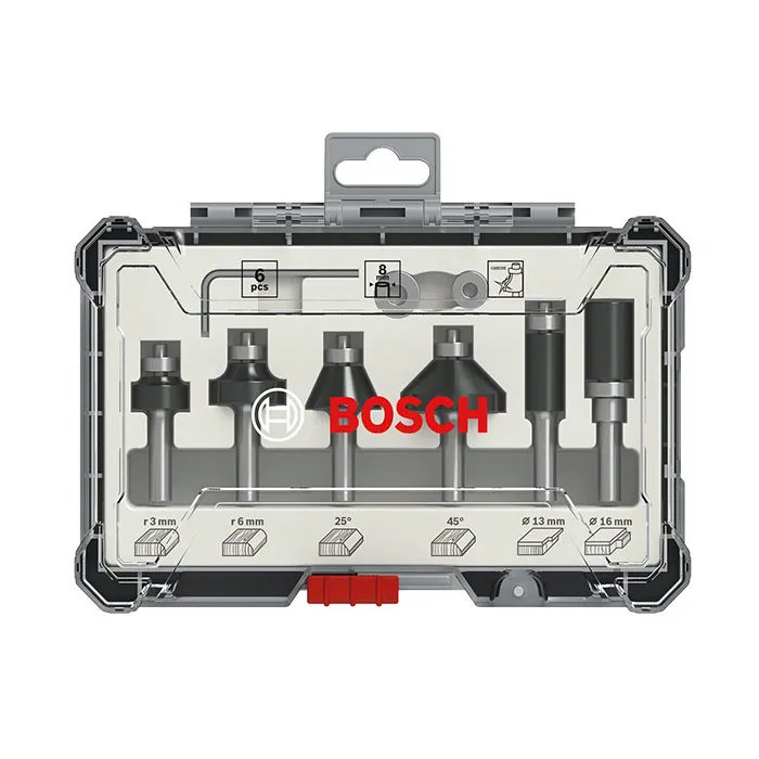 Bosch Professional 2607017469 Juego de Brocas para Fresadora 6 Piezas Vástago 8 mm Madera Dura y Blanda