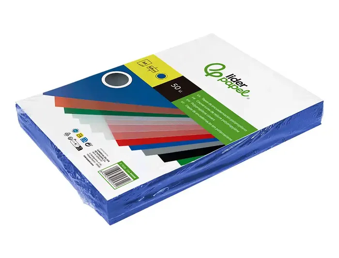 Liderpapel Tapas de Encuadernación Polipropileno A4 0.8mm Azul Opaco Paquete de 50 Unidades