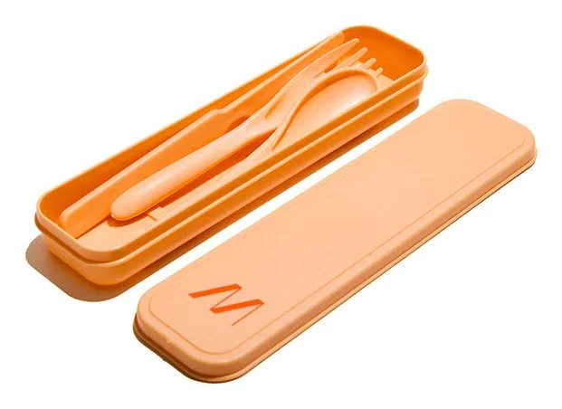 Muitomas SETCUTLERY3PF Juego de Cubiertos de Plástico para Camping/Aire Libre, Funda, 3 Piezas (Tenedor, Cuchara, Cuchillo), Color Durazno