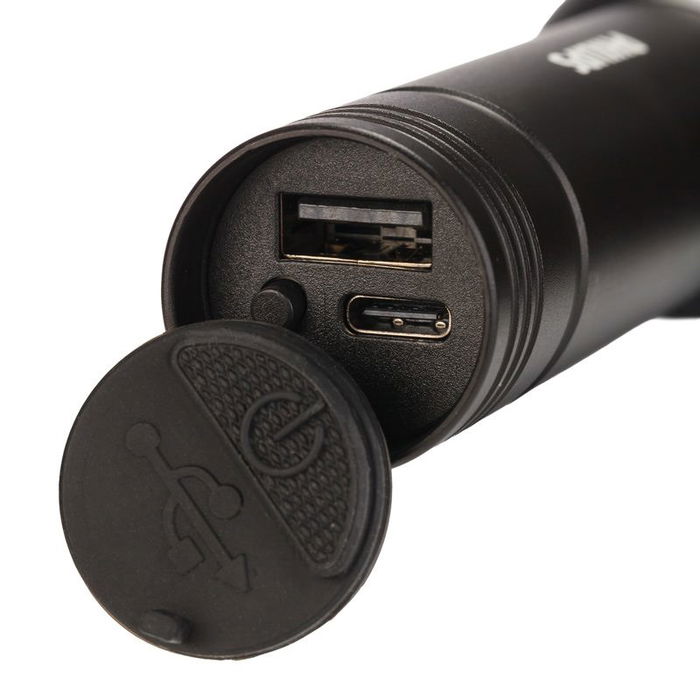 PHILIPS Linterna LED Recargable IPX4, Funciona como Powerbank