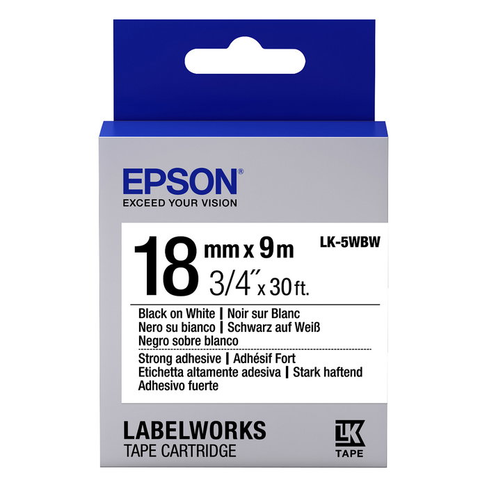 Epson LabelWorks LK-5WBW Cinta de etiquetas resistente Negro sobre blanco 1,8 cm x 9 m
