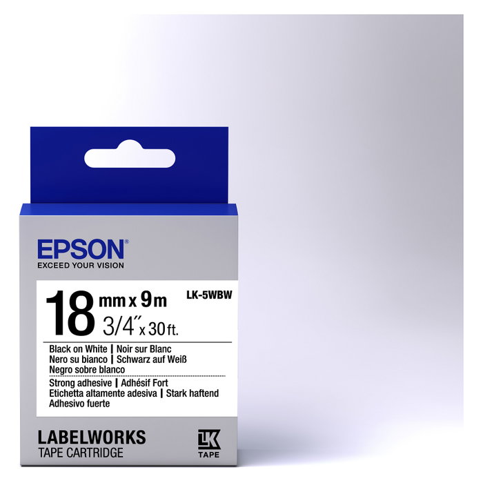 Epson LabelWorks LK-5WBW Cinta de etiquetas resistente Negro sobre blanco 1,8 cm x 9 m