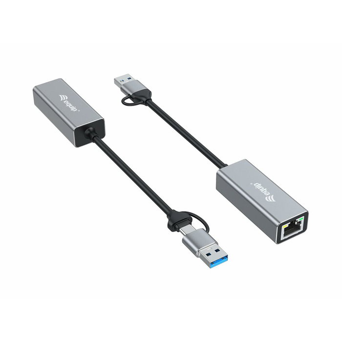 Equip Adaptador de red USB-C a RJ45 2,5 Gbps + USB-A Gris Equip Adaptador de red USB-C a RJ45 2,5 Gbps + USB-A Gris