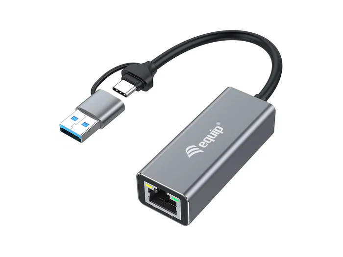 Equip 133495 - Adaptador de Red USB-C y USB-A a Ethernet RJ45 2.5 Gigabit (2500 Mbps), Compatible con 10/100/1000 Mbps, Windows, Mac, Linux, Android, iOS, Carcasa Aluminio Equip 133495 - Adaptador de Red USB-C y USB-A a Ethernet RJ45 2.5 Gigabit (2500 Mbps), Compatible con 10/100/1000 Mbps, Windows, Mac, Linux, Android, iOS, Carcasa Aluminio