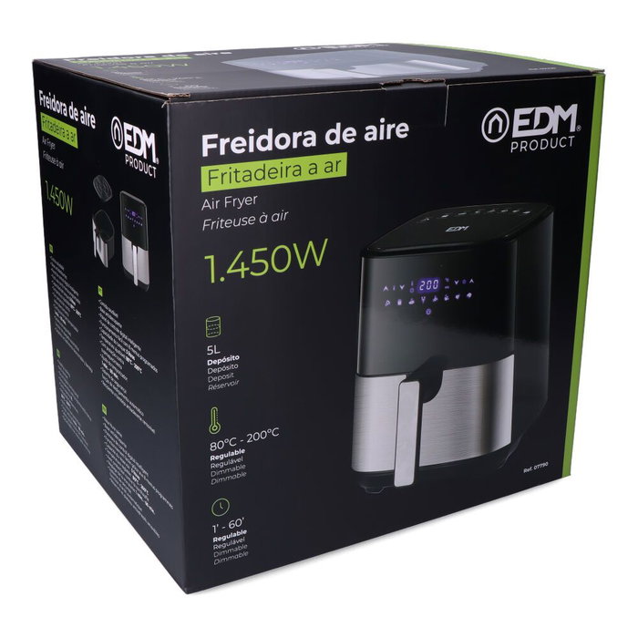 EDM 07788 Freidora de Aire 5L con Pantalla LED, 1450W, Temporizador 60 Min - Incluye Papel para Freidora Ø17cm 100uds