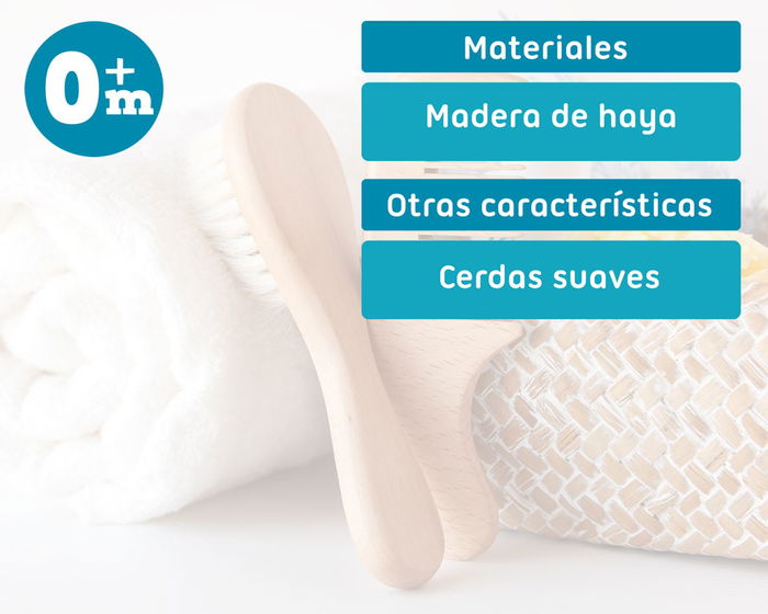 KioKids Set de Peines Madera de Haya para Bebés Antialérgico Cerdas Extrasuaves Natural y Sostenible +0 Meses