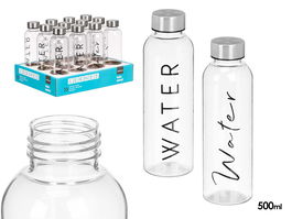 LEKNES Botella Agua Negro Transparente 500 ml Surtidos 6.5x21x6.5 cm (Set de 24)