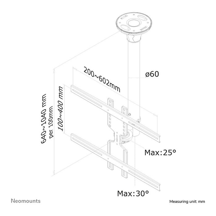 Neomounts Soporte de Techo para TV/Monitor hasta 60" (152 cm) 35KG FPMA-C400BLACK Negro