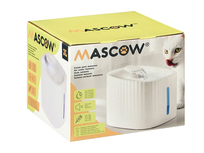 Fuente Mascota Mascow Blanca 19.5 cm Ancho x 13.5 cm Alto x 19.5 cm Largo Plástico con Filtración Silenciosa 3 L (Set de 4)