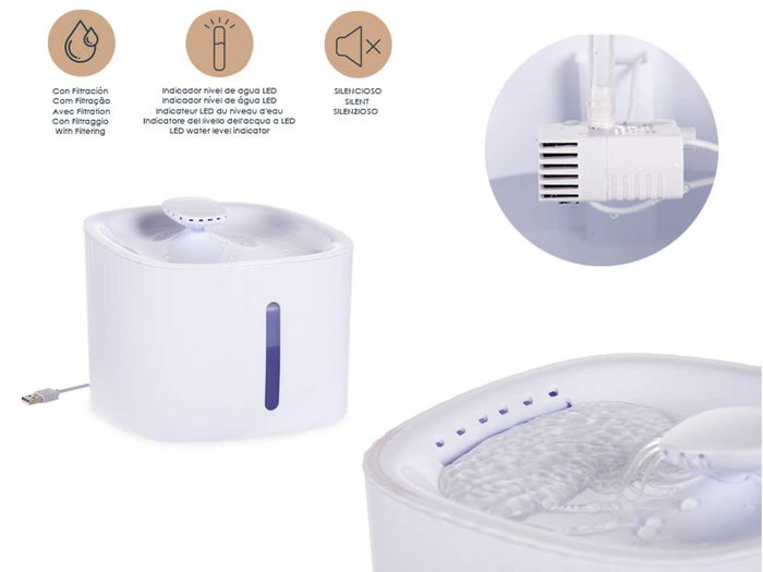 Fuente Mascota Mascow Blanca 19.5 cm Ancho x 13.5 cm Alto x 19.5 cm Largo Plástico con Filtración Silenciosa 3 L (Set de 4)