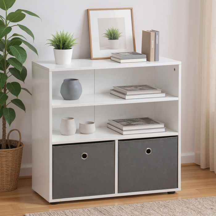 Inde Estantería 3 Niveles con 2 Cajones, 60 cm de Ancho x 30 cm de Fondo x 60 cm de Alto, Tablero de 12 mm