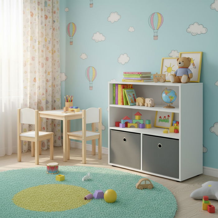 Inde Estantería 3 Niveles con 2 Cajones, 60 cm de Ancho x 30 cm de Fondo x 60 cm de Alto, Tablero de 12 mm