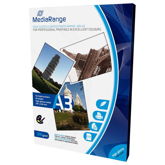 MEDIARANGE Papel Fotográfico de Alto Brillo A3 200g 50 Hojas NRINK109 MEDIARANGE Papel Fotográfico de Alto Brillo A3 200g 50 Hojas NRINK109
