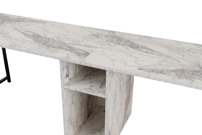 Nordure Escritorio de Estudio Doble Freesia Marble, Negro - 240cm Ancho x 74cm Alto x 60cm Profundo