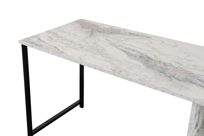 Nordure Escritorio de Estudio Doble Freesia Marble, Negro - 240cm Ancho x 74cm Alto x 60cm Profundo