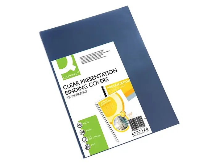 Q-connect Tapas de Encuadernación PVC DIN A4 Incolora 150 micras, Paquete de 100 Unidades