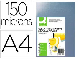 Q-connect Tapas de Encuadernación PVC DIN A4 Incolora 150 micras, Paquete de 100 Unidades