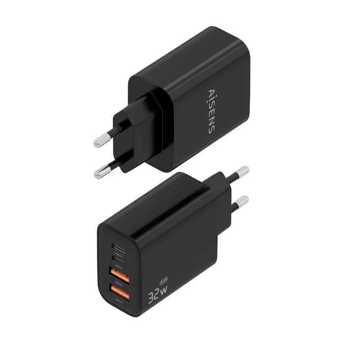 Aisens Cargador GaN 32W con 2xUSB-C y 2xUSB-A Negro A110-1028