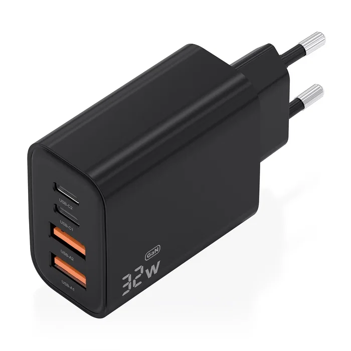 Aisens Cargador GaN 32W con 2xUSB-C y 2xUSB-A Negro A110-1028