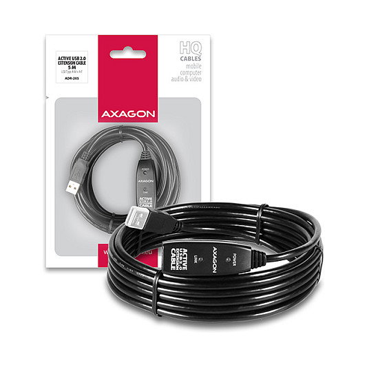 Axagon ADR-205 Cable de extensión USB 2.0 activo, USB-A a USB-A, 5m, Negro