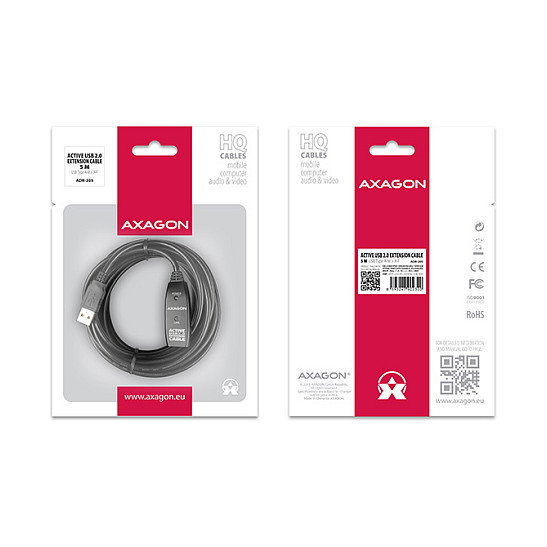 Axagon ADR-205 Cable de extensión USB 2.0 activo, USB-A a USB-A, 5m, Negro