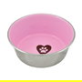Nayeco Comedero para Mascotas Love Paw de Acero Inoxidable 0,55L - Rosa con Base Antideslizante, Diseño Blanco y Dorado